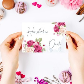 6 Premium Thank You Cards (Folding Cards) with 6 White Envelopes, Thank You, Cards, Thank You Cards, Wedding, Birth, Baby, Christening, Farewell, Birthday, Anniversary, Flowers Motif