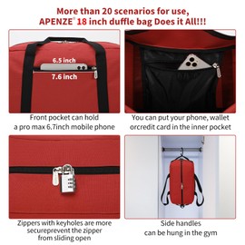 Small Gym Bag 18 inch Carry On Duffel Bag for Weekender Travel Sport-Red