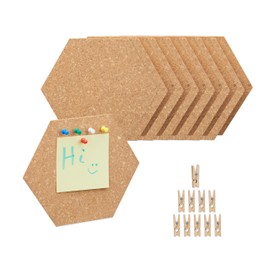 Relaxdays Cork Notice Boards, Set of 14, Hexagonal Cork Walls, Office Notice Boards with Pins & Clips, H x D: 17.5 x 20 x 0.5 cm, Natural