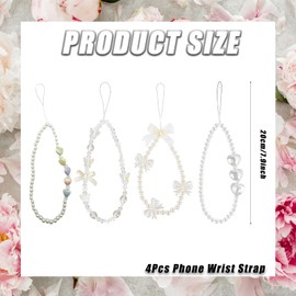 4Pack Cute Phone Charm Wrist Strap, White Stylish Phone Chain, Anti-Lost Lanyard Handmade Phones Bracelet Strap, Adorable Charms for Women Girls