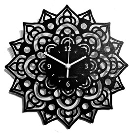 Instant Karma Clocks Wall Clock Mandala Flowers Artwork Decoration Chakra Art Gift, Black, 30 cm