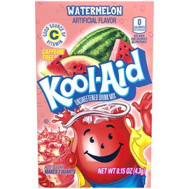 Kool-Aid Watermelon Flavored Unsweetened Caffeine Free Powdered Drink Mix 0.15 Ounce (Pack of 48)