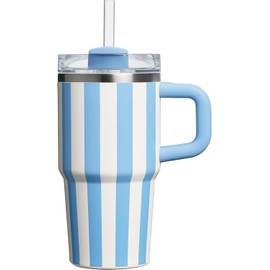 20 oz Tumbler with Handle and Straw, Kid Tumbler with Lid and Straw, 304 Stainless Steel Child Tumbler, School Sports Outdoor (Blue Stripes)