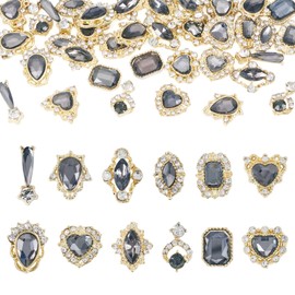 Craftdady 48Pcs Luxury Alloy Nails Rhinestone Cabochons Black Theme Horse Eye Heart Teardrop Flat Round Nail Diamond Crystal Charms for DIY Nails Art Work Design Decoration Craft Jewelry Making