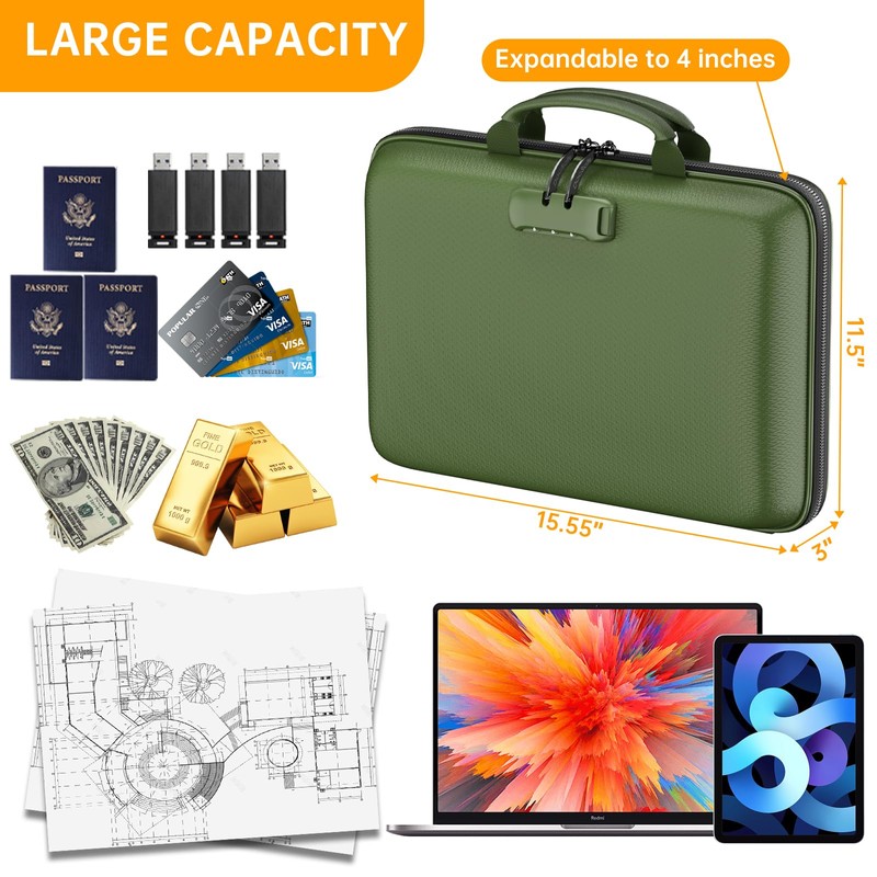 DocSafe Fireproof File Organizer with Lock, Hard-Shell Case Fireproof Document