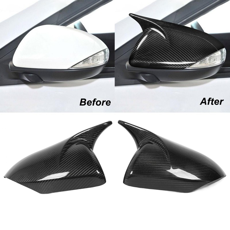 1 Pair Rearview Mirror Cap Carbon Fiber Horn Style Protective
