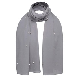 Basic Sense Chiffon Pearl Scarf Luxurious Head Wrap Hijab, Grey