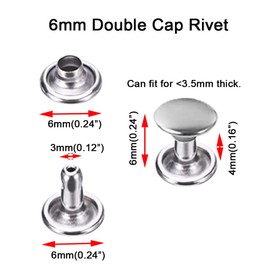 300 Sets Silver Stainless Steel Leather Rivets Double Cap Studs Tubular Metal Rivets Repair Decoration Craft Accessories for Leather Craft Clothes Shoes Bags Belts (6mm, Silver)
