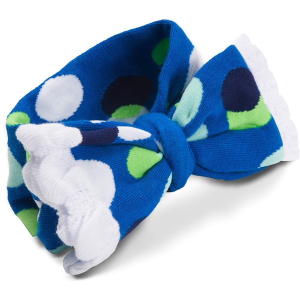 Izzy and Owie Bow Headband, Blue Polka Dot Ruffled, 0-24