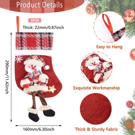 FASHEWELRY 3Pcs Christmas Red Stocking Gift Bags Cute Snowman Fabric Christmas Sock Goodie Bag Candy Storage bags 12 Inch Xmas Treat Bags Stocking Holiday Christmas Decoration Gifts