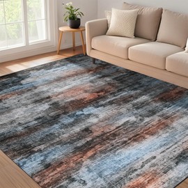 WILLSUN Washable Area Rugs, 5x7 Non-Slip Boho Large Area Rugs for Living Room, Bedroom, Machine Washable Vintage Rug, Indoor Floral Print Carpet for Home Decor, Kid & Pet Friendly Mat