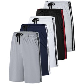 Real Essentials Boys' 5-Pack Mesh Active Athletic Performance Basketball Shorts with Pockets, Set 3, Large