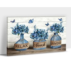 TIHUSAGO Farmhouse Wall Art - Still Life Flower Canvas Art, Relax Soak Unwind Prints Picture for Country Bathroom Decor, Funny Jars Painting Framed Artwork Rustic Home Décor, S(12x18 Inches)