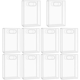 Enorteen 10 Pcs Clear Gift Bags with Handles Transparent Gift Bag Goodie Bags Favor Bags Tote Bags for Wedding Bridal Shower Birthday Christmas Party Favor (White)