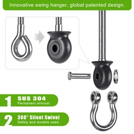 Dolibest Set of 6 Permanent Antirust Stainless Steel 304 Heavy Duty Swing Hangers for Playground Porch Yoga Hammock Chair, Easy to Install on Wood/Steel Beam, Rustproof and Durable, 7.67''