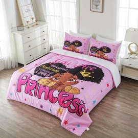 GRAT TIOC Black Girl Comforter Sets Twin,Black Girl Magic Bedding Set,African American Girl Comforter Set for Kids Toddler,Cute Afro Melanin Princess Bed Set