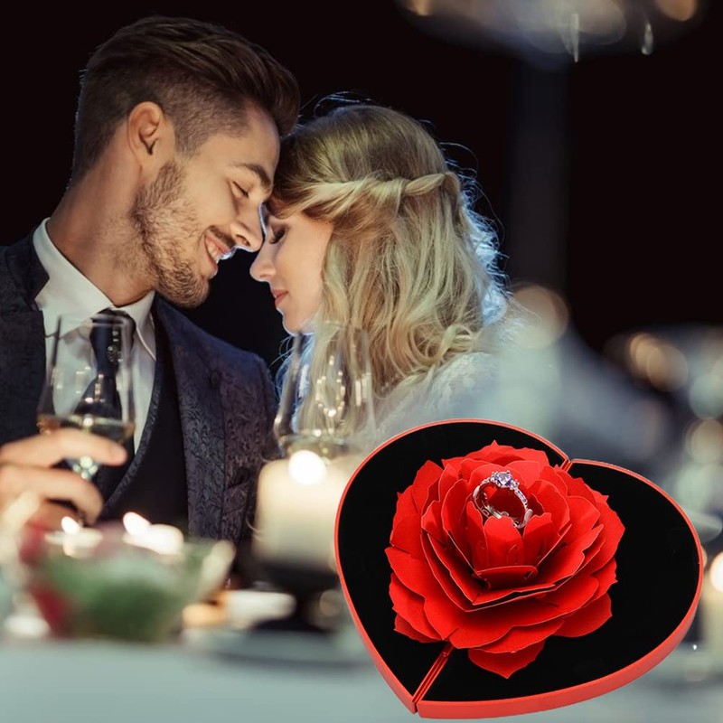 KKPLZZ 3D Rose Ring Box, Engagement Ring, Creative Jewellery Box,