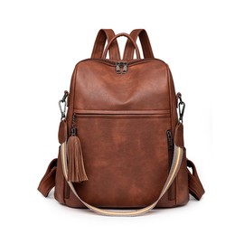 LOXOMU Fashion Backpack for Women, Large Multi-pocket Backpack PU Leather Rucksack Bag Anti-theft Travel Shoulder Bag with Removable Strap for Work Study (Brown)