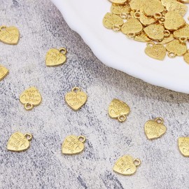 AFCJLTO 60 x Antique Silver Heart Pendants 'Made with Love', Handmade Buttons, Metal Label Pendant, Perfect for DIY Jewellery Making and Accessories (Gold, Silver, Copper), Metal