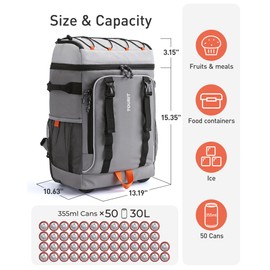 TOURIT 50-Can Rolling Backpack, Double Deck & Dual-Bar Handle Travel Soft Cooler Bag with Wheels for Women, 30L Space Beach Cooler Size 18"(15"+3")×13"×11"