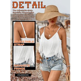 Womens Western Cowgirl Fringe Top - Country Concert Outfits Festival Tassel Hem Boho Rodeo Camisole Rave Tank Shirt(White,XL,10742a)