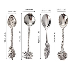 cucharas para cafe,Juego de cucharas de café vintage 4 piezas Cucharadita de helado de metal tallado Cuchara de postre Cucharas de té espresso Cucharas para revolver y sumergir Mini cubiertos(Plata)