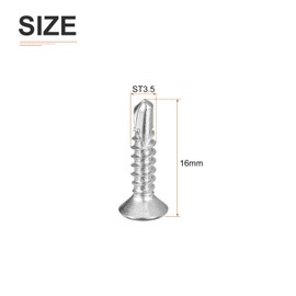 DTGN 25pcs ST3.5x16mm Self Drilling Screw 410 Stainless Steel Flat Head Cross Head Sheet Metal Screw - Wood to Metal Suitable for Furniture - Silver