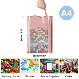 10 Packs Mesh Zipper Pouch Bags,5 Colors A4 Double-Layer Nylon Puzzle Building Block Sets with Handle Pocket,Breathable See Through Toy Storage for School Office Games Puzzles Stationery Books