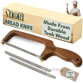 Miori Teak Wood Bread Knife with Extra 2 Blade – Effortless Slicing for Homemade & Sourdough Bread | A Warm, Thoughtful Touch for Every Freshly Baked Moment in Your Kitchen |