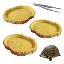 YFPOPONE 3 Pcs Tortoise Water Bowl, Reptile Bowl Made Of PVC, 11 * 8 * 1cm Tortoise Food Bowl, Bark-like Design Reptile Water Dish With A Reptile Tweezer, Bowls Accessories For Reptile Feeding