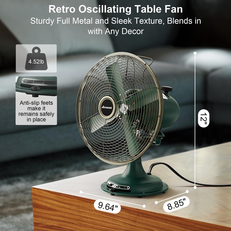 AMACOOL Oscillating Vintage Fan, All Metal 8" Retro Table Top