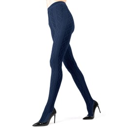 MeMoi Juneau Diamonds Cotton Tights for Women - Cozy Sweater Tights, Warm and Elegant - Sizes Small to X-Large, Navy Blazer, Small/Medium