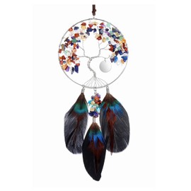 Jovivi 7 Chakra Dream Catcher Car Wall Hanging Decoration Healing Crystals Tree of Life Feather Dream Catchers Gem Stone Home Window Hanging Accessories Ornament Bedroom Decor Craft Gift