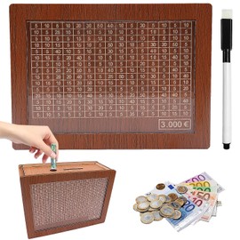Money Box with Counter for 3000 Euro, Removable Marking Wooden Money Box - Reusable Cash Box with Target Tick
