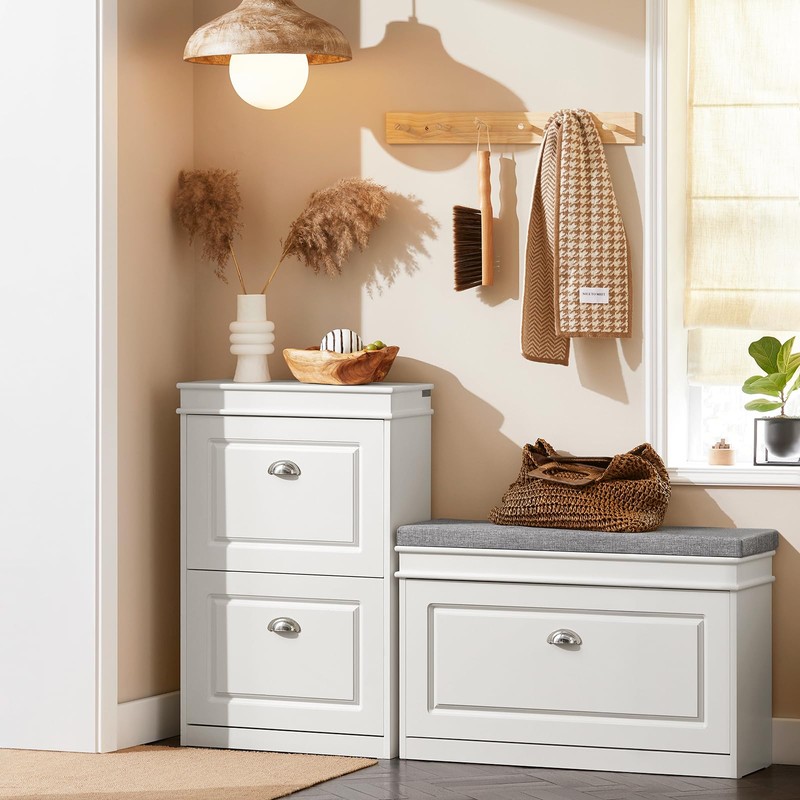 SoBuy White 2 Flip-Drawers Shoe Cabinet, Slim Shoe Rack, Shoe