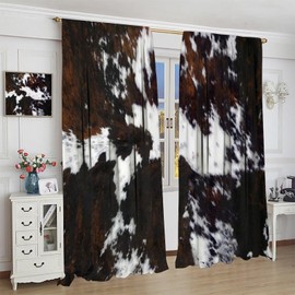 LOMADIA Cow Print Blackout Curtain for Living Room, Animal Black White Cow Window Treatments Western Rustic Farm 2 Panels Rod Pocket Drapes for Bedroom Kitchen Decor 42x54 Inch
