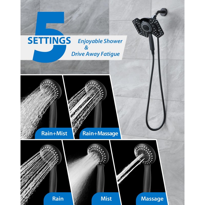 Black Shower Head with Handheld: 2 in1 Shower Head High