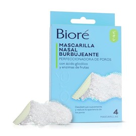 Bioré, Mascarilla Nasal Burbujeante, Perfeccionadora de Poros, Con Ácido Glicólico y Enzimas de Frutas, 4 Bandas