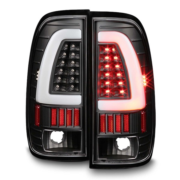 AKKON - For 1997-2003 Ford F150 | 1999-07 F-Series Super Duty LED Tube Style Black Taillights Taillamp Pair Set