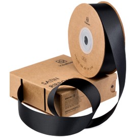 Vitalizart Black Ribbon for Gift Wrapping 1" x 25Yd Double Face Continuous Functional Satin Ribbon for Crafts Silk Like Fabric Flower Bouquet Birthday Party Decorations Bridal Shower Wreath Hair