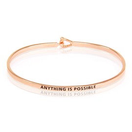 SM Inspirational Positive Message Engraved Thin Cuff Bangle Bracelets for Women (ANYTHING IS POSSIBLE - Rose gold)