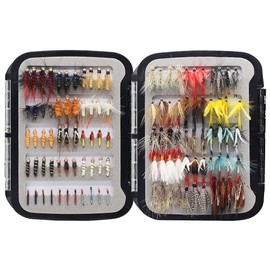 YZD Fly Fishing Flies Kit Fly Assortment Trout Bass Fishing with Waterproof Fly Box, 60/110/118/120/180/225pcs with Dry/Wet Flies, Nymphs, Streamers (110pcs Deluxe Box)