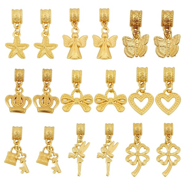 Craftdady 18 pcs Gold Dangle Charm with Bail Beads Tibetan