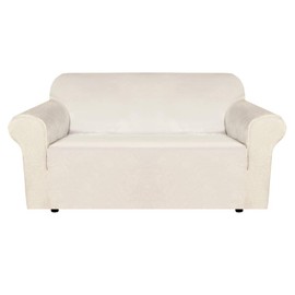H.VERSAILTEX Stretch Velvet Loveseat Covers for 2 Cushion Couch Covers for Living Room Sofa Covers Slipcovers with Non Slip Straps Bottom, Ultra Thick Comfy Velour (Width 58"-72", Ivory)