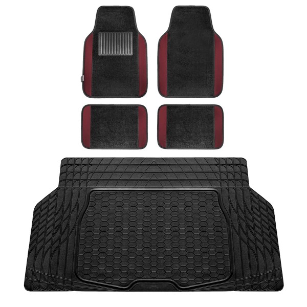 FH Group Universal Fit Burgundy/Black Carpet Floor Mats w/ Rubber