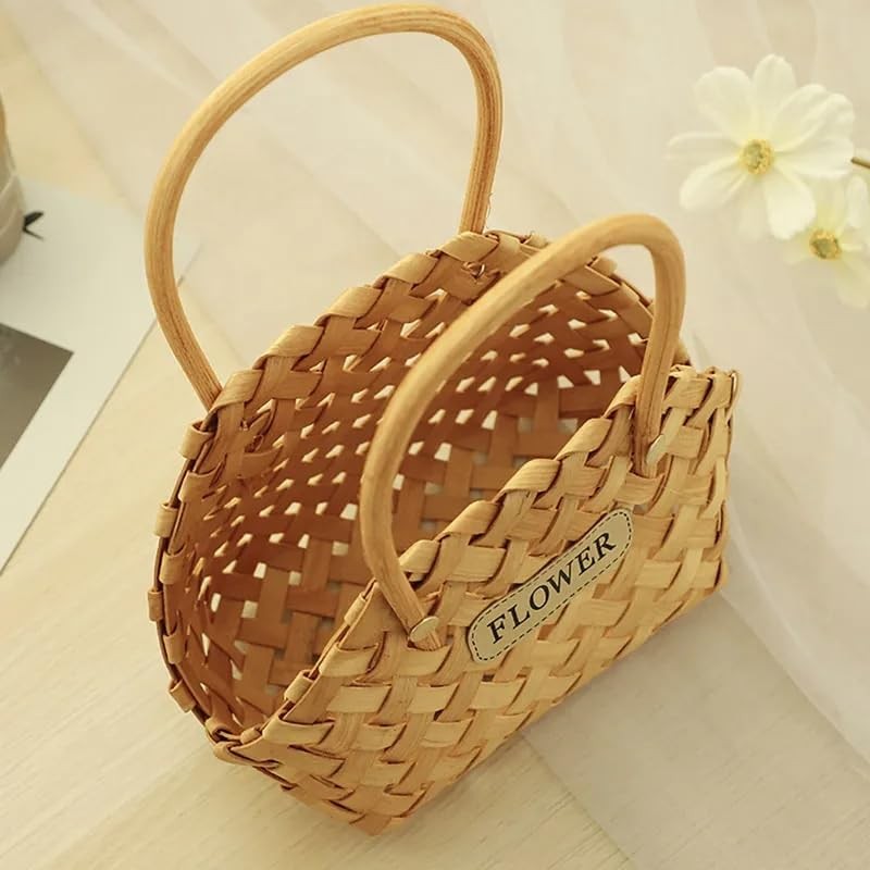 Wood Baskets Woven Hand-Held Wicker Cachepot For Flowers Pot Wicker