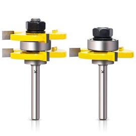 ASNOMY 2Pcs Tongue and Groove Router Bit Set, 1/4 Inch Shank Router Bit 3 Teeth Adjustable T Shape Woodworking Milling Cutter for Cabinet Doors Drawers Shelves