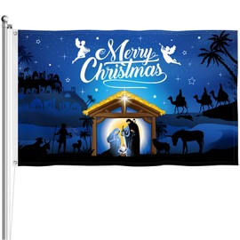 Nativity Christmas Flag 3x5, Double Sided Jesus Holy Night Christmas Garden Flag, Large Religious Merry Christmas Yard Flag for New Year Holiday Winter Party Decoration Garden Yard House Outdoor Decor