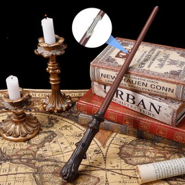 CharmFields Light Up Magic Wizard Wand with 5 Static Light Color, Rechargeable Illuminating Resin Witch Wand for Kids Collection Cosplay, with Mini Stand Display, Trunk