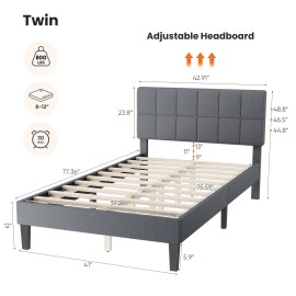 OLIXIS Bed Frame with Headboard Sturdy Slats Support Noise Free No Box Spring Needed - Dark Grey, Twin